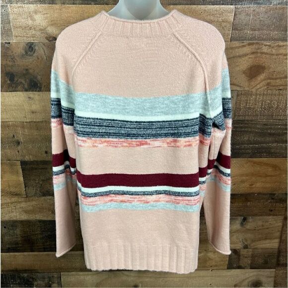Caslon Sweater Pink Rocking Stripe Crew Neck Wide Ribbed Hem Side Slits Medium - Picture 11 of 15